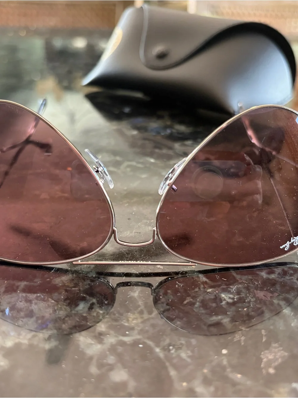 Ray-Ban Aviator Sunglasses Silver Frame with pink Lenses